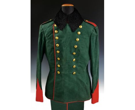 dating: early 20th Century provenance: Europe, Green jacket with red profiling and cuffs, smooth buttons in gilded metal, col