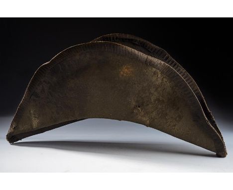 dating: Mid 19th Century provenance: Italy, In black felt, border with black, silk ribbon. Covered button.  height 26 cm.