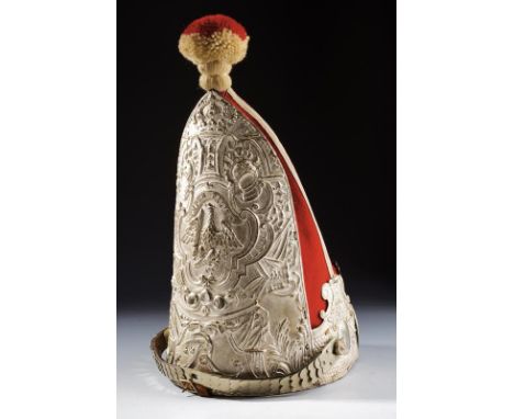 dating: about 1910 provenance: Prussia, Big, silvered decoration, embossed with an eagle with swords and rods under a bandeau
