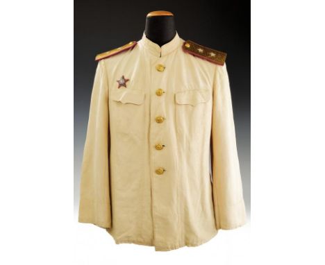 dating: 1940 - 1945 circa provenance: Russia, In light, cream-color fabric. Complete with shoulder boards sewn in gilded thre