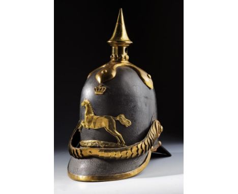 dating: Third quarter of the 19th Century provenance: Hannover, High, leather skull, with round visor and nape-guard (partial