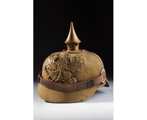 dating: 1914-18 provenance: Prussia, Light shape, skull covered with field-grey linen, with smooth spike on brass disk, Pruss