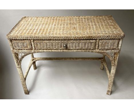 WRITING TABLE/HALL TABLE, rattan framed, woven panels and cane bound with drawer, 104cm x  54cm x 76cm H. 