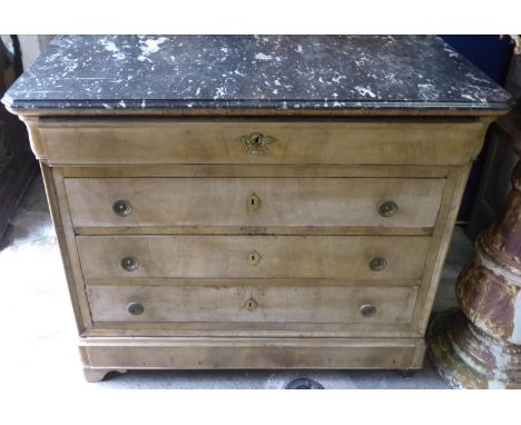 COMMODE, 120cm W x 98.5cm H x 55cm D Louis Philippe bleached walnut with an associated grey and white veined marble top above