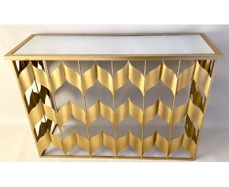 CONSOLE TABLE, 82cm H x 120cm W x 40cm D, chevron design, gilt metal frame. 