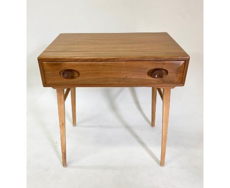 ERCOL WRITING TABLE, solid elm with single frieze drawer, 68cm x 46cm x 74cm H. 