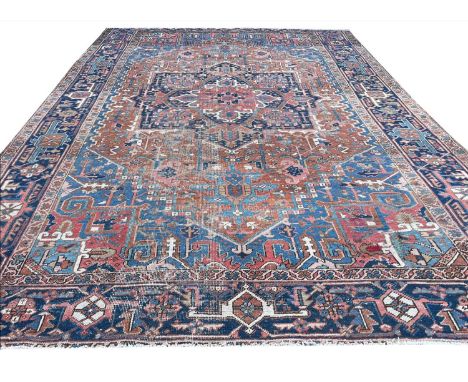 ANTIQUE PERSIAN HERIZ CARPET, 340cm x 250cm. 