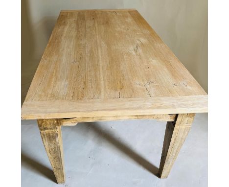 HARVEST TABLE, solid bleached oak, planked and cleated with extensions, 300cm extended x 76cm H x 100cm. 