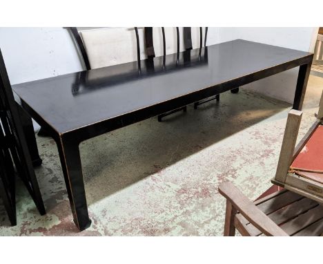 CHINESE DINING TABLE, 110cm D x 300cm L, black lacquer. 