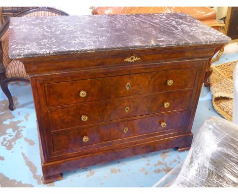 COMMODE, 125cm W x 97cm H x 54cm D Louis Philippe walnut with a grey marble top above five drawers. 