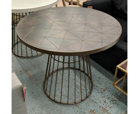 GARDEN DINING TABLE, 90cm diam. x 75cm H, Contemporary, cast resin top on gilt metal base. 