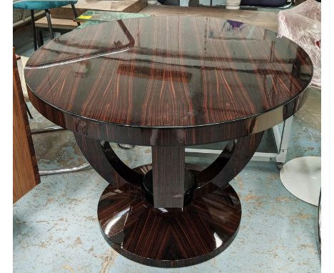 CENTRE TABLE, 99cm diam. x 78cm H, circular exotic wood. 