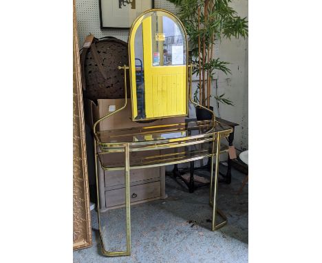 DRESSING TABLE, 101cm x 38cm, with smoked glass top and undertier and bevelled mirror. 