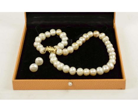 CULTURED PEARL NECKLACE, fitted with 43 Baroque pearls, each of approx 11cm diam x 46cm L, 18ct gold clasp, complete with a p