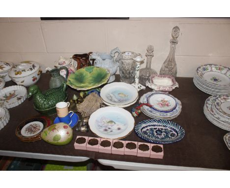 Four Royal Worcester "Tropical Fish" pattern plates; a Victorian leaf decorated comport; Victorian relief moulded jugs; vario
