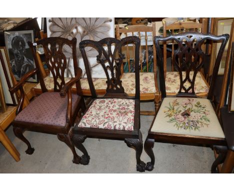 Three Chippendale revival dining chairs