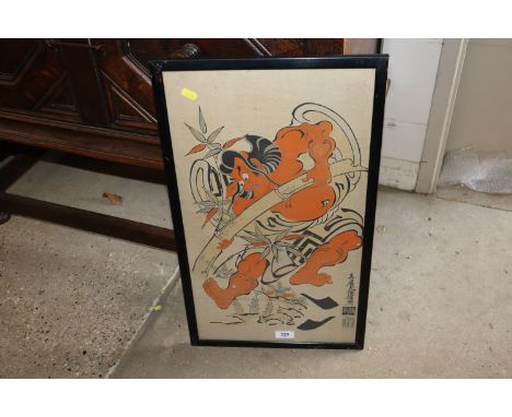 A woodblock style print after Kiyomasu depicting the actor Dan Juro in the drama Takenuki Goro