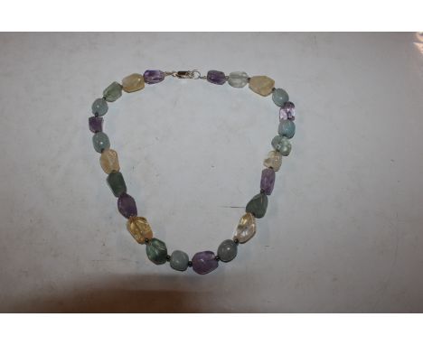 A Sterling silver amethyst, citrine and aqua marine chunky necklace, approx. 92gms total weight 