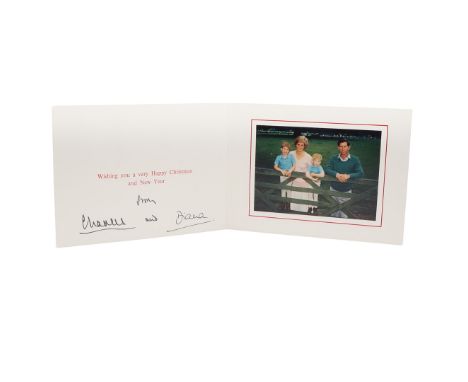 Diana, Princess of Wales. Christmas and New Year Card, folded, auto signed 'from Charles and Diana', with mounted image of Pr