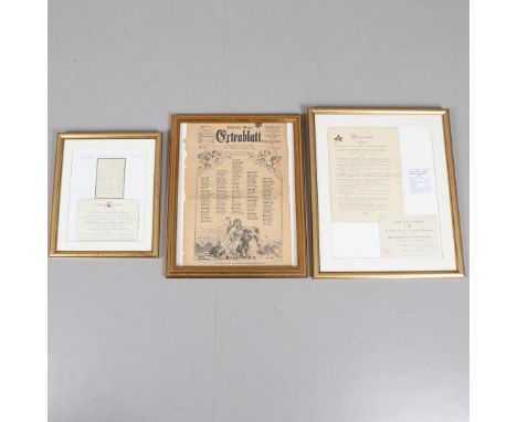 Franz Joseph I of Austria (1830-1916). A ticket and dance card for his Golden Jubilee, dated 7th May 1898, mounted, framed an