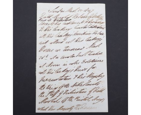 Wellington, Arthur Wellesley, lst Duke. Autograph letter signed, with the rare signature â€œWellington Prince de Waterlooâ€ i