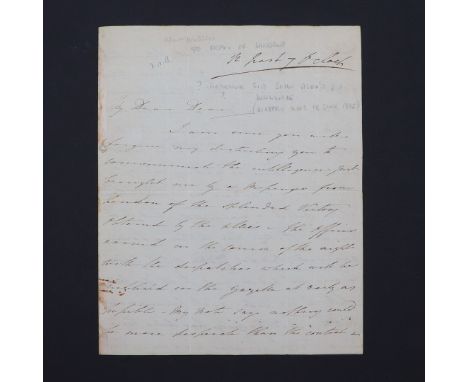 [Waterloo]. Autograph letter signed â€œJ Wallaceâ€ to the Dean of Windsor, 3pp., 4to., with integral address panel, trace of 
