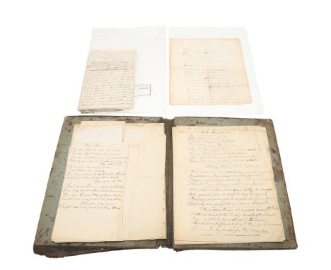 Elizabeth Barrett Browning, and others. An album of loose manuscripts, the cover titled 'Barrett', including a fair copy of t