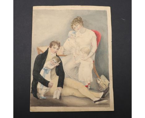 John Day. A watercolour group portrait of Elizabeth Barrett Browning and her family, Elizabeth as a child, held by her father