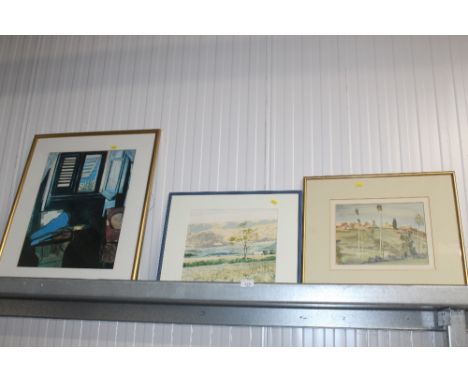 Two watercolour studies together with a print