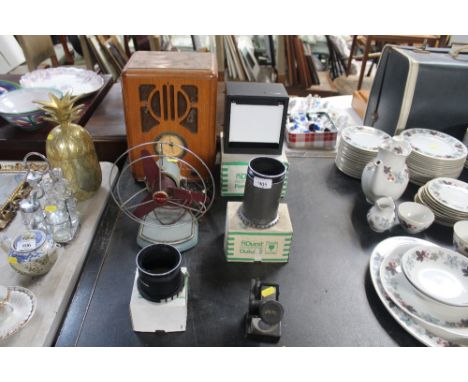 A Pifco vintage fan together with a vintage radio etc