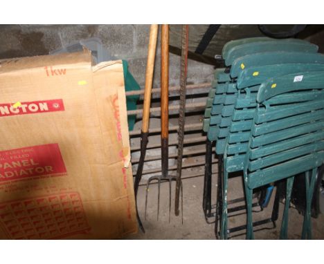 Two long handled gardening tools etc.