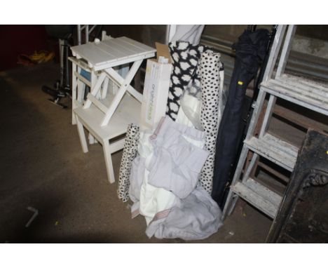 A quantity of curtains and curtain poles, blinds etc