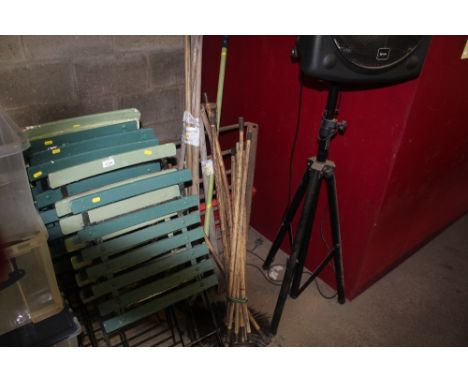 A quantity of long handled gardening tools