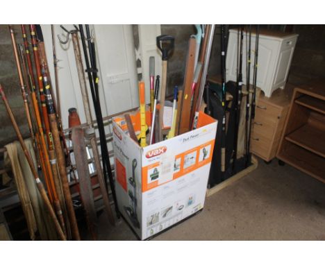 A box of various gardening tools etc