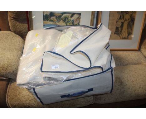 Two pairs of rich cream heavy lined curtains with textured weave and pencil headings, length approx. 90" x 53"
