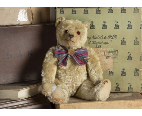 Morgan - a 1920s Farnell Teddy Bear,  with light golden mohair, orange and black glass eyes, pronounced clipped muzzle, black