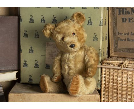 Pevensey Bear - a Chiltern post-war Hugmee Teddy Bear, with blonde mohair, orange and black glass eyes, back plastic nose, bl