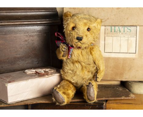 Stanton-Lacy - a post-war Chiltern Hugmee Teddy Bear, with golden mohair, orange and black glass eyes, slight muzzle, black s