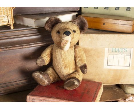 Dursey - a post-war Irish Teddy Bear, probably Tara Toys with light brown mohair, dark brown ears, hands and feet, orange and