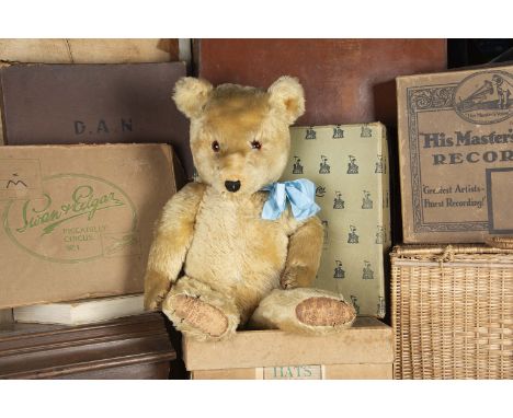 Edward Midsummer - a large post-war Chiltern Hugmee Teddy Bear with blonde mohair, orange and black glass eyes, pronounced mu