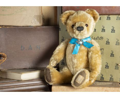 Bartey - a post-war Chad Valley Teddy Bear, with blonde mohair, dark orange and black glass eyes, pronounced muzzle, black st