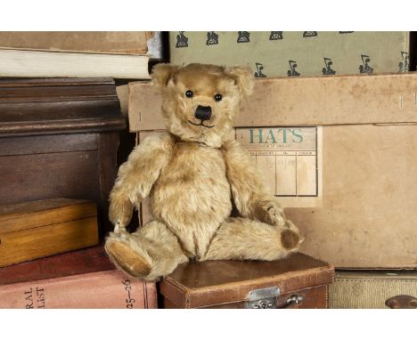 Teddy Morris - a small 1930s Chiltern Hugmee Teddy Bear, with dark blonde mohair, replaced black button eyes, pronounced clip