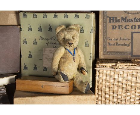 Fernhill -  a Chad Valley Smiler Teddy Bear 1920s, with blonde mohair, orange and black glass eyes, pronounced clipped muzzle