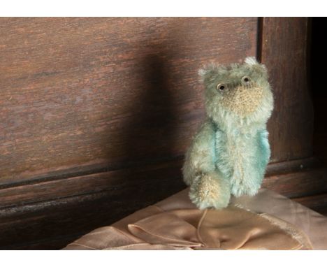 Private Archibald Stanley - a rare Farnell blue mohair WWI soldier Teddy Bear, with clear and black glass eyes, pipe-cleaner 