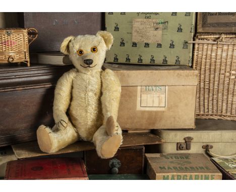 Berrows - an early Chad Valley Moon Eyed Teddy Bear 1920s,  with blonde mohair, large bear and black glass eyes with orange p