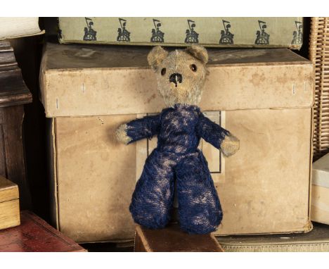 Haverleigh - a small 1930s British unjointed Sailor Teddy Bear with blue mohair body,  with blonde mohair head and hands, ora