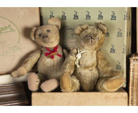 Dibley and Linley life-long Teddy Bear friends,  Dibley, a 1920s British Teddy Bear with blonde mohair, clear and black glass