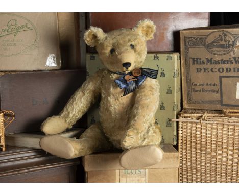 Brompton - a large early Steiff Teddy Bear circa 1910,  with blonde mohair, black boot button eyes, pronounced muzzle, replac