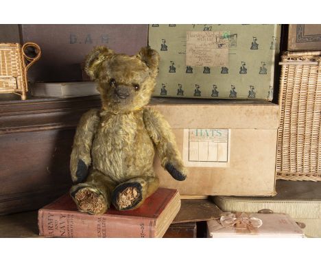 Granville - a Chad Valley Smiler Teddy Bear 1920s, with dark blonde mohair, orange and black glass eyes, pronounced clipped m