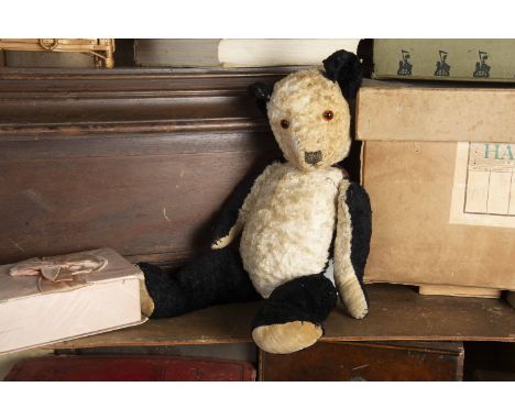 Bideford - an unusual post-war Chiltern Hugmee artificial silk plush Teddy Bear, with black and white plush, orange and black